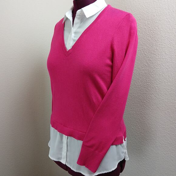 Rio & Rian Tops - Rio & Rian New York Pink 2-Fer Layered-Look Blouse M long sleeve sweater chiffon